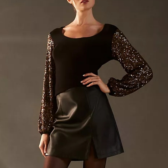 Anthropologie New Bl^nk London Black Gold Sequin Sleeve...